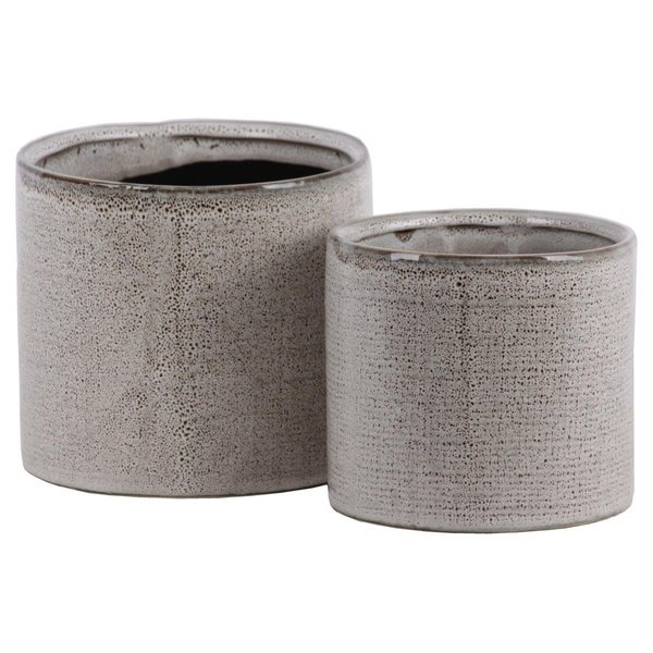 Urban Trends Collection Ceramic Cylinder Pot with Stipple Design Body Gloss  Cream Set of 2 11445